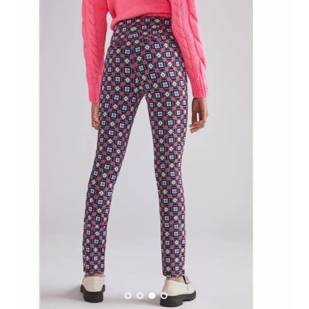 Anthropologie Maeve Slim Ponte Pants size  8 bright maximalist colorful‎ artsy - Picture 2 of 9
